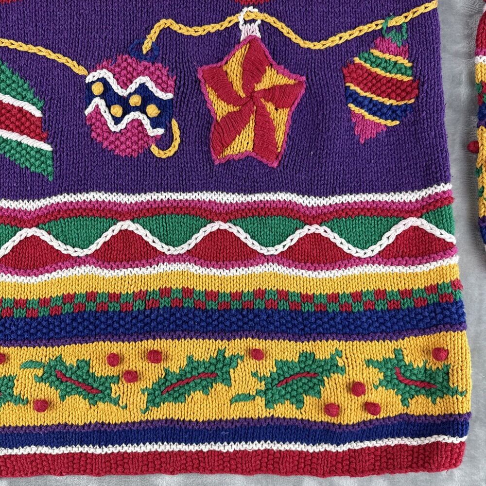 Vintage Talbots Hand Knit‎ Christmas Sweater Women's L Colorful Uglycore (1039) - Picture 4 of 9